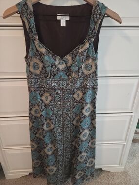 Vintage LOFT Teal and Brown Patterned Maxi Dress